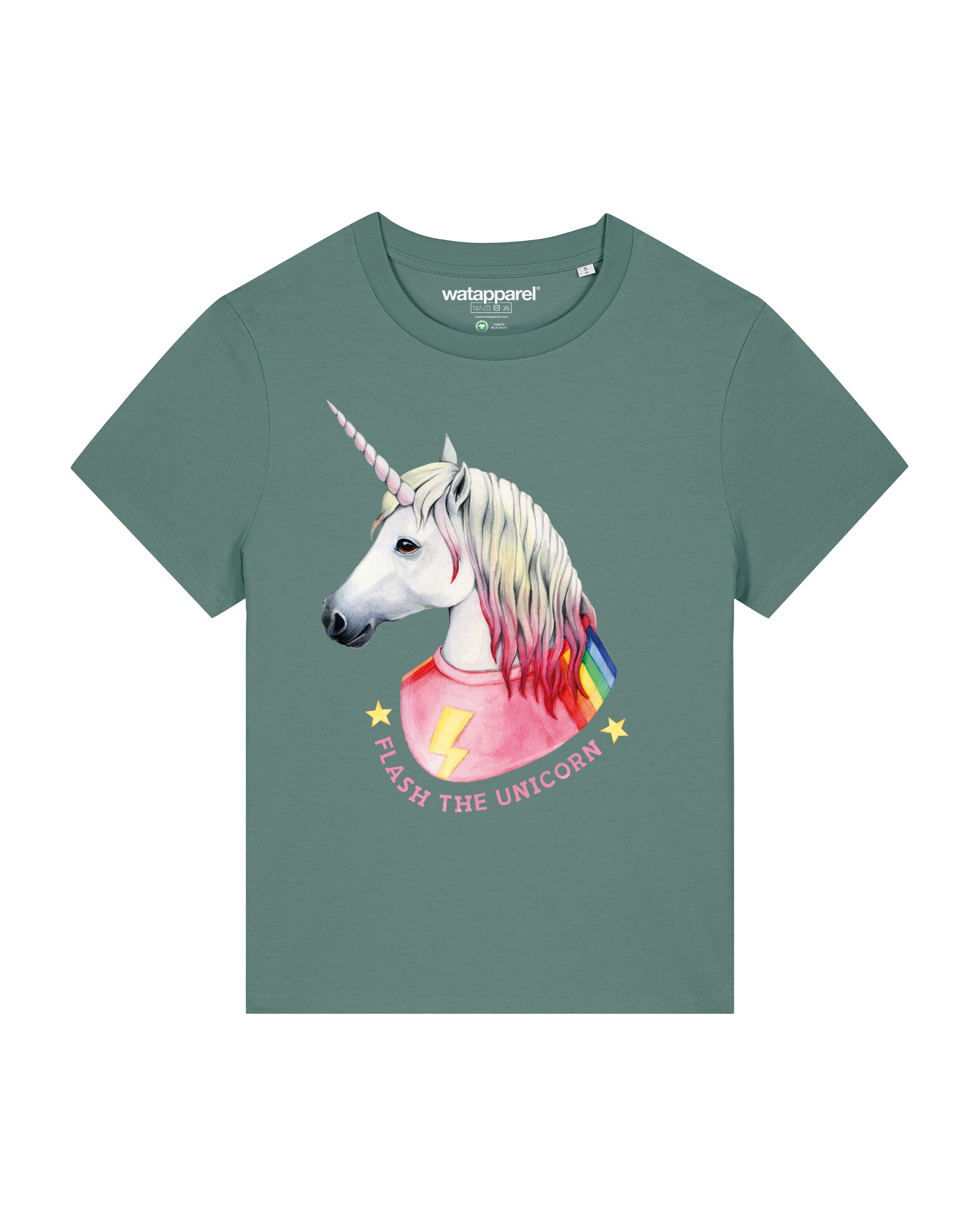 Watapparel Shirt 'Flash, the unicorn' in Grün: Vorderseite