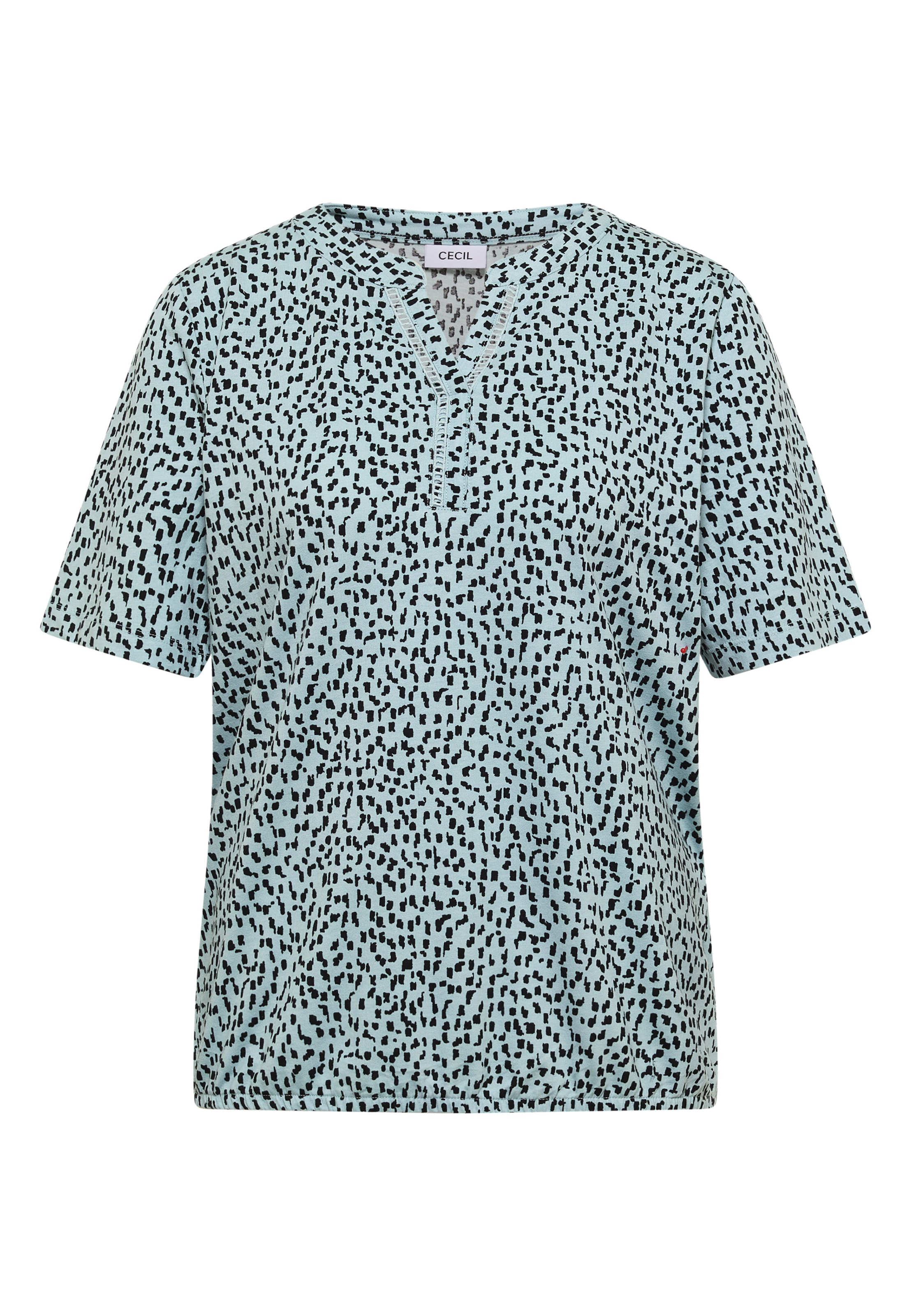CECIL T-Shirt mit Split Neck und Print in Blau: Vorderseite