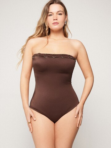 Tezenis Bandeau Swimsuit 'Royal Essence' in Brown: front