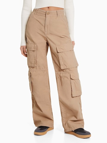 Bershka Wide Leg Hose in Beige: predná strana