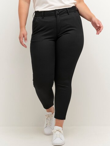 KAFFE CURVE Slim fit Trousers 'Leana' in Black: front