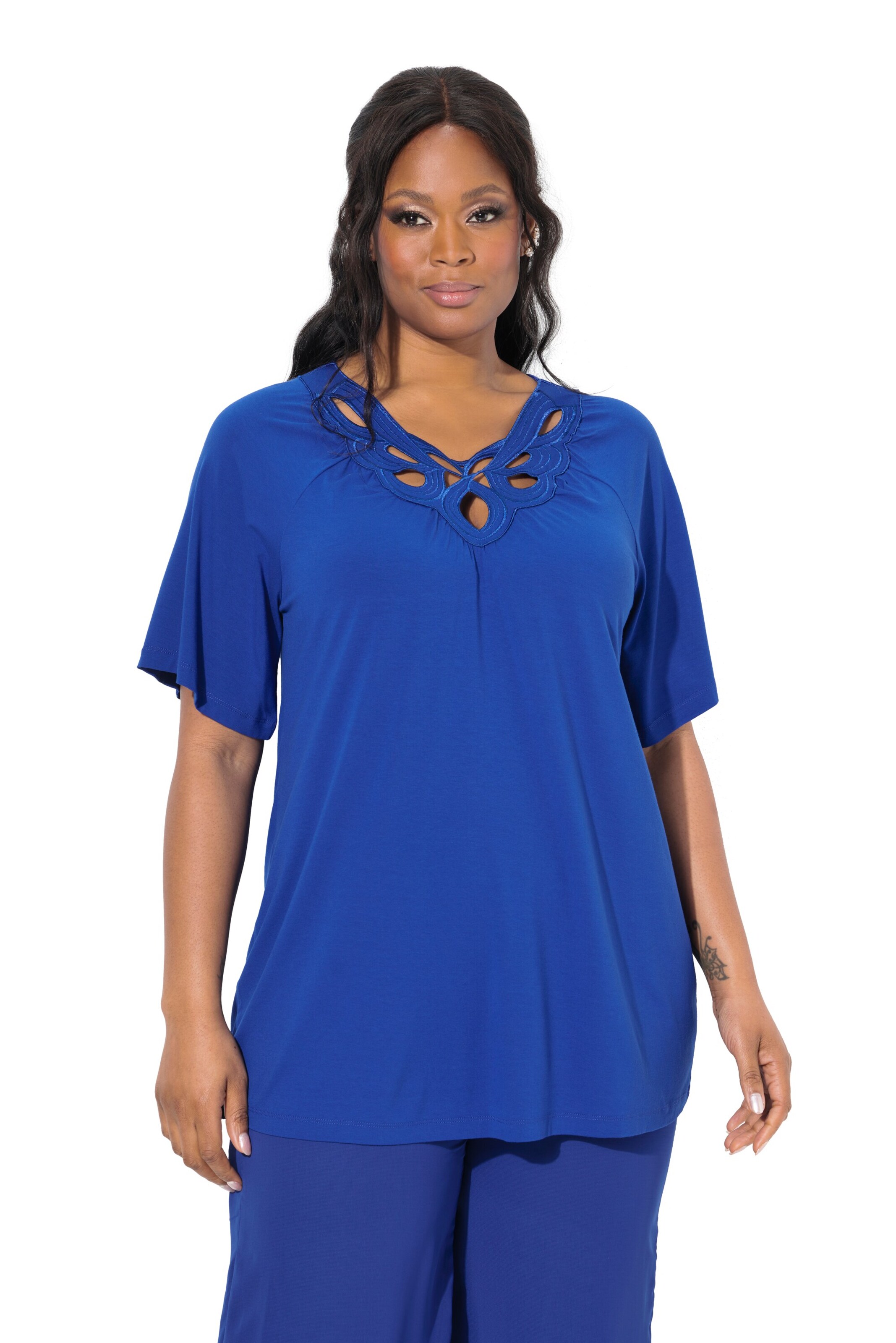 zils Ulla Popken T-Krekls: no priekšpuses