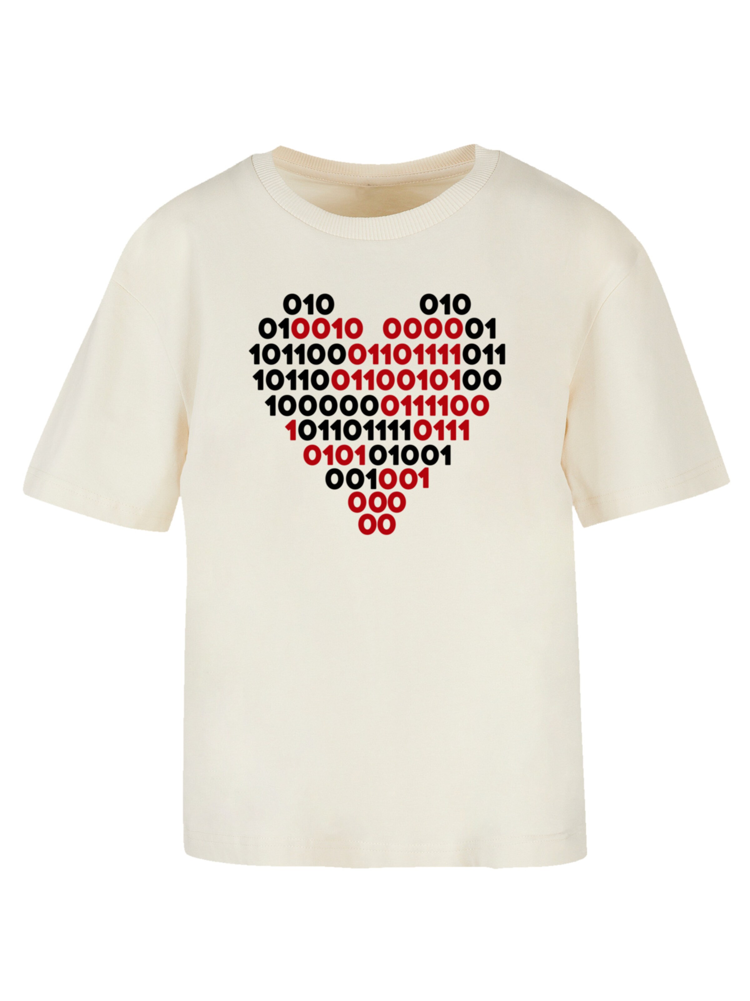 F4NT4STIC Shirt 'I Love You 01001001 Binary Code Herz Valentinstag' in Beige: voorkant