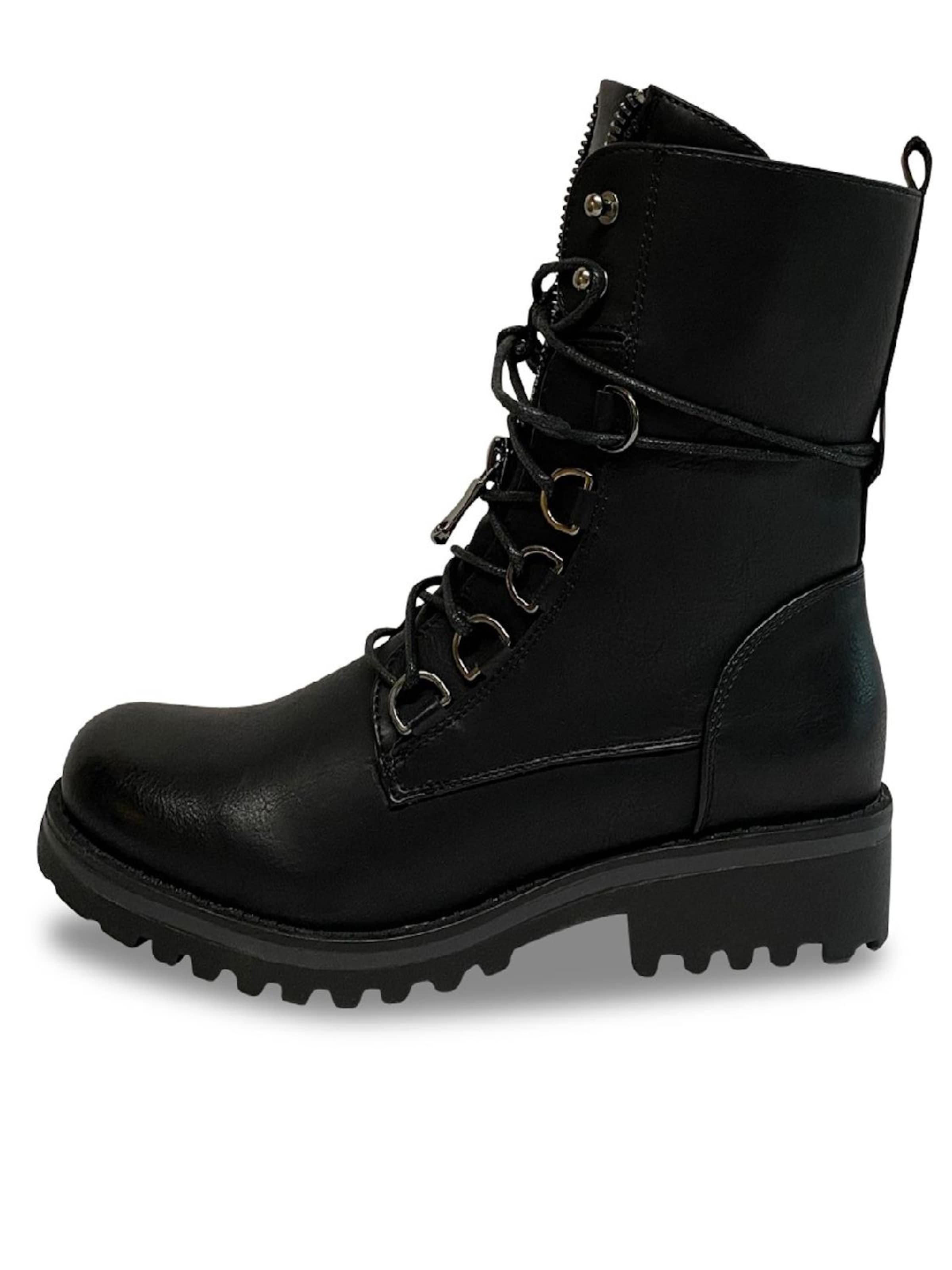 Pogolino Boots 'Damen Stiefeletten Schnürer Boots Stiefel ST601' in Black: front