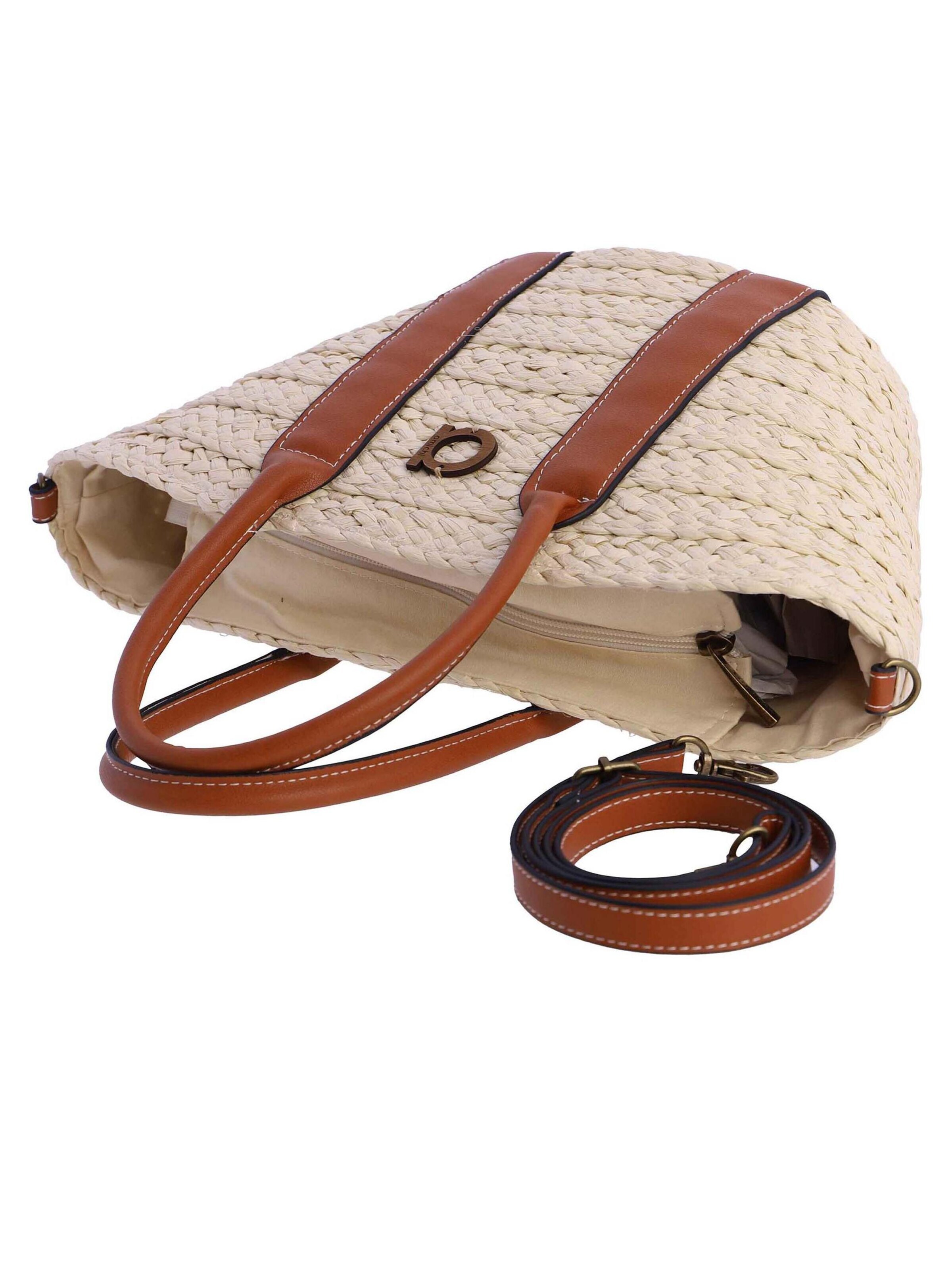 Amichi - Bolso de mano 'Bolso de mano para mujer Gomera de fibras naturales con cremallera' en blanco