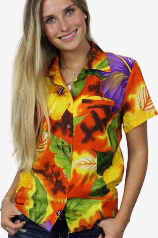 King Kameha Bluse 'Big Flower' in Orange: Vorderseite