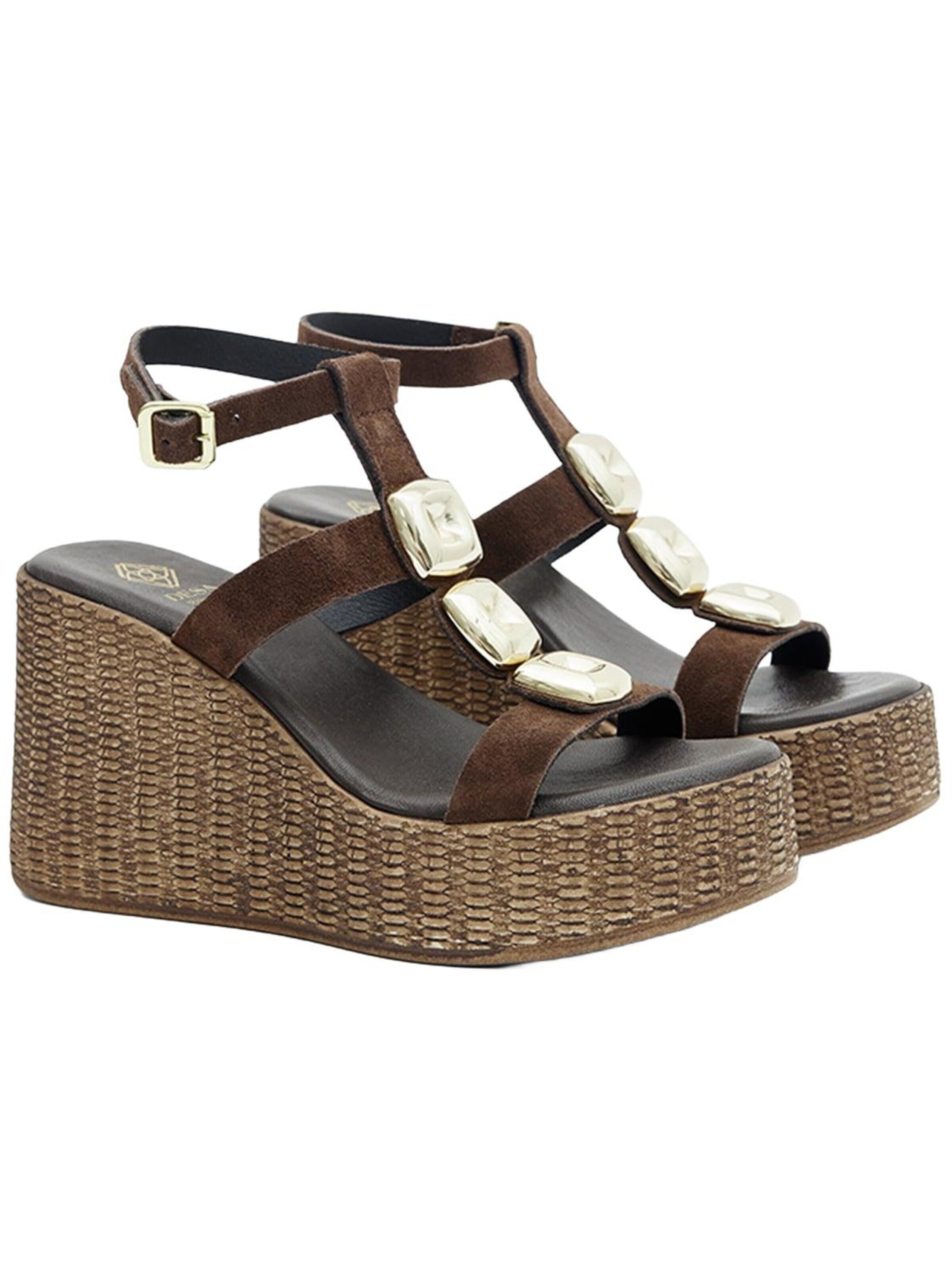 Desa Strap sandal 'Keilsandalen' in Brown: front