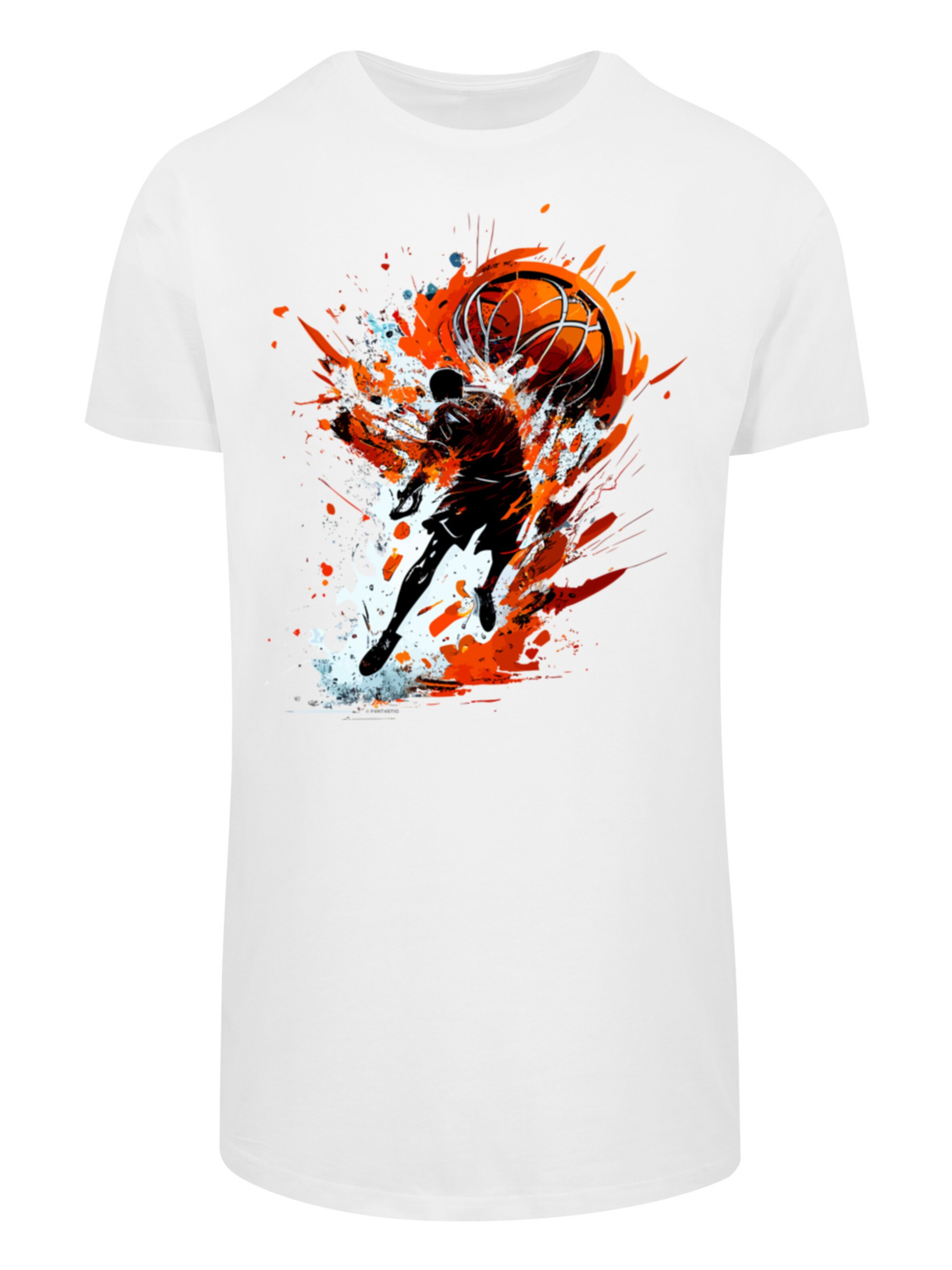 F4NT4STIC Shirt 'Basketball Sports Collection Orange Splash' in Wit: voorkant