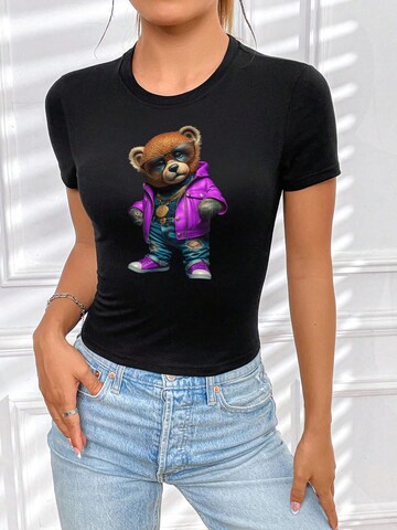 RMK Shirt 'Lederjacke Teddy Bär' in Black: front