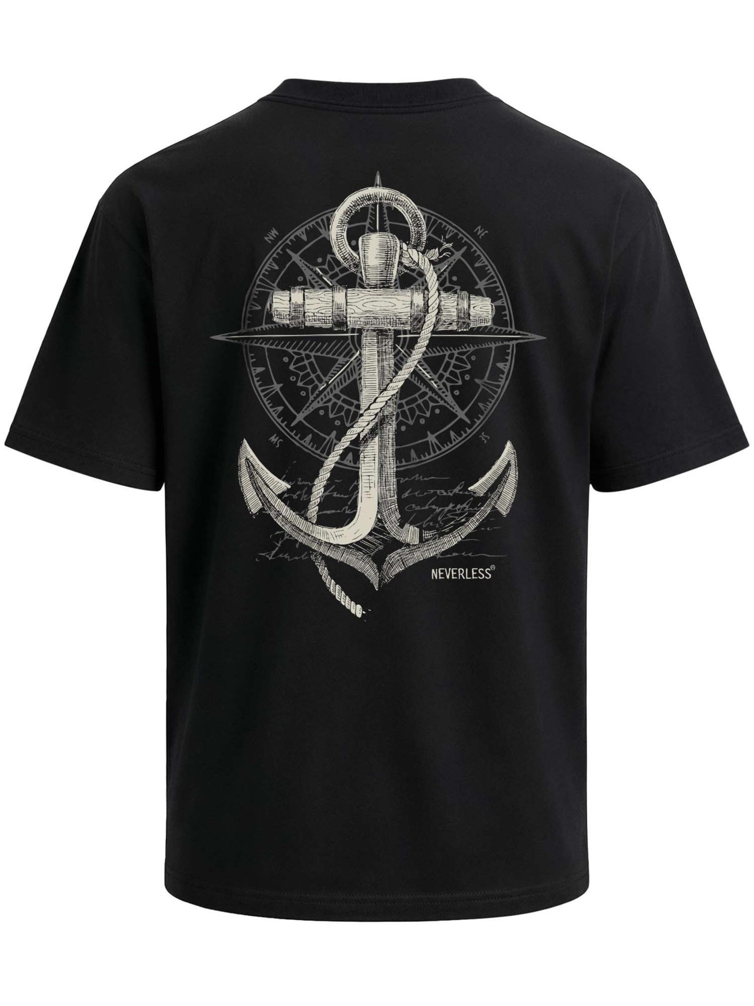 Neverless Shirt 'Anker Kompass'‌ in Schwarz: Vorderseite