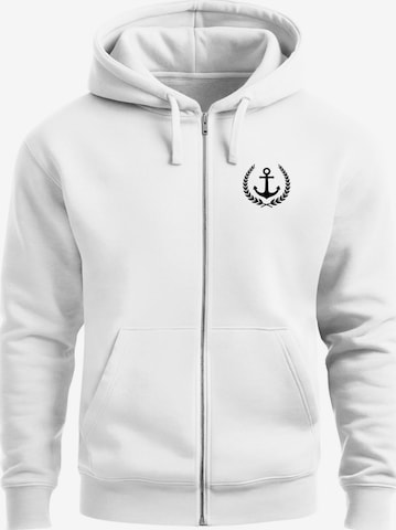 Neverless Zip-Up Hoodie 'Anker Captain' in White: front