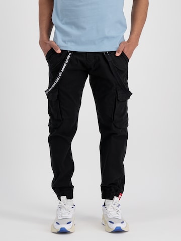 ALPHA INDUSTRIES Tapered Cargo Pants in Black: front