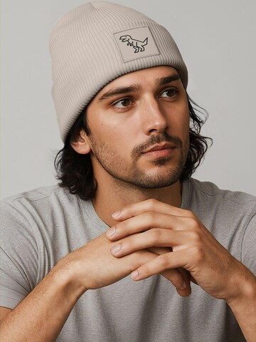 Neverless Beanie 'Polygon T-Rex' in Beige: front