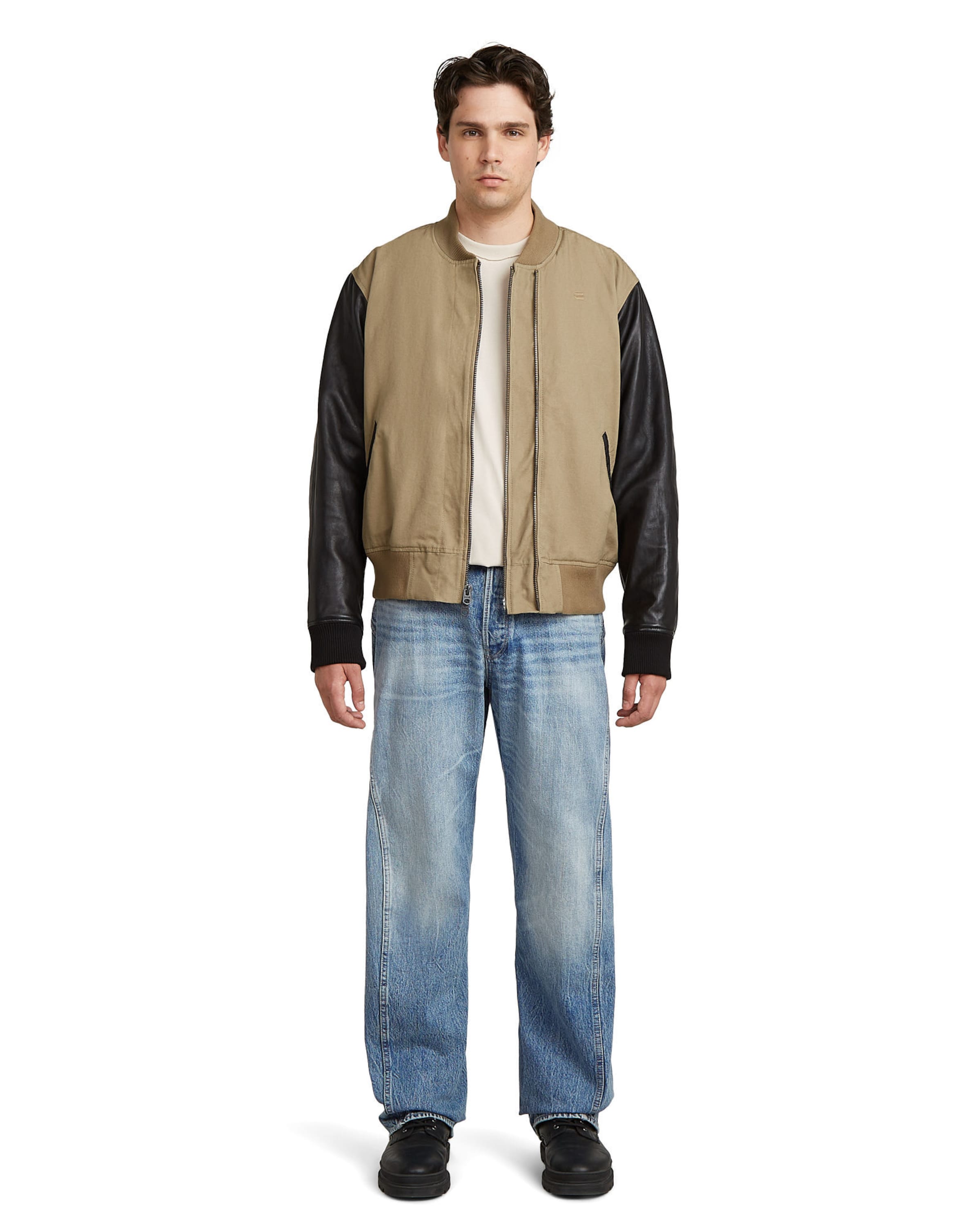 G-STAR Leather jackets- 'Varsity' Leather Bomber in Beige