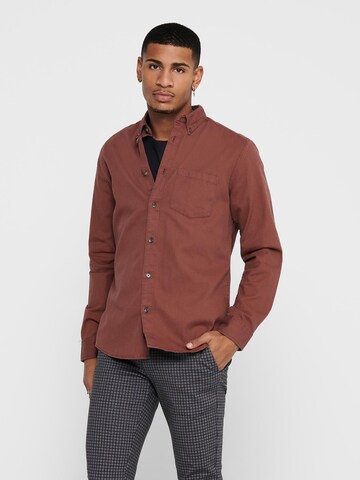 Only & Sons Comfort fit Button Up Shirt 'Bryce' in Red: front