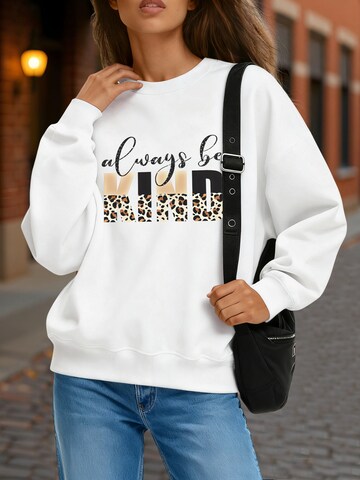 GORHEY - Sudadera 'Women's Oversized Sweatshirt with Leopard Print Letters, Warm Fleece Blend' en blanco: frente