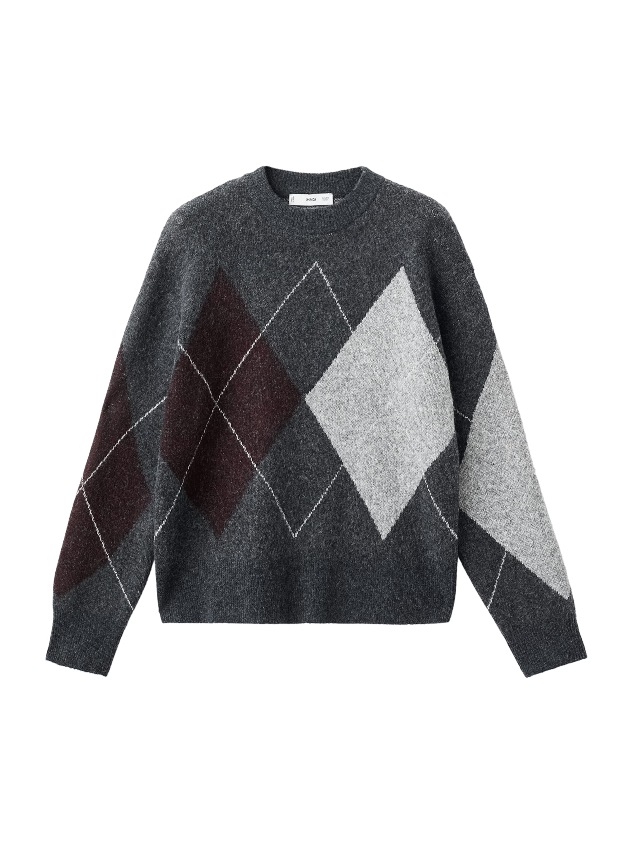 MANGO Pullover 'ROMBON' in dunkelgrau / graumeliert / weinrot / offwhite, Produktansicht