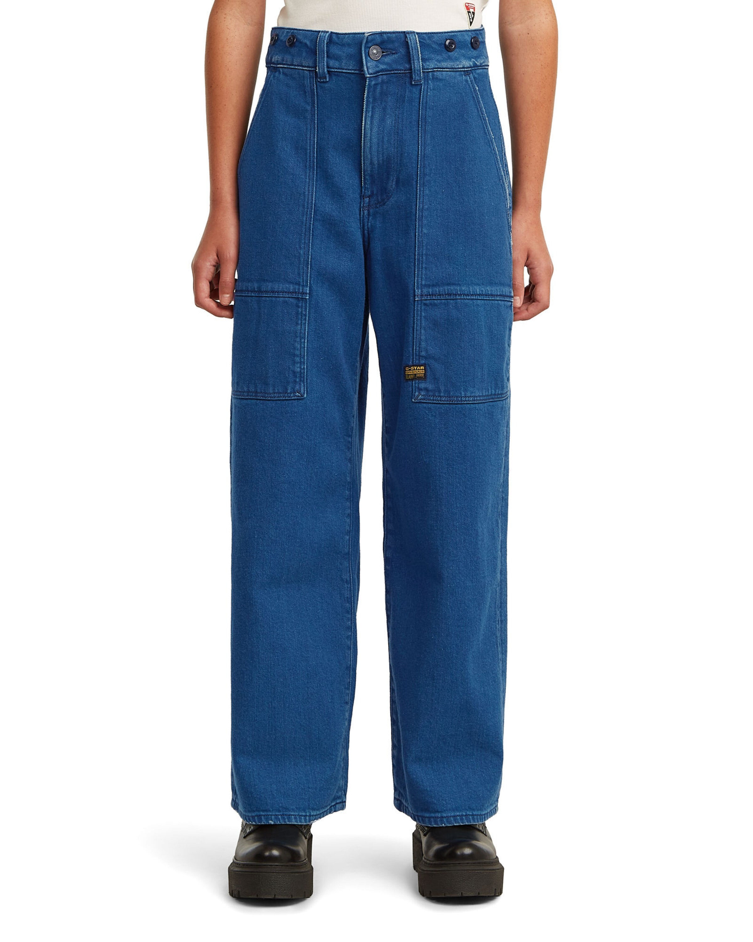 G-STAR Loosefit Jeans 'Girls Barrel Utility High Loose Jeans' in Blauw: voorkant