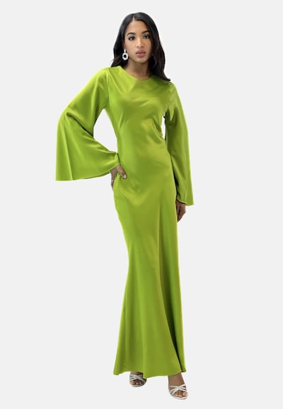 Elara Avondjurk in de kleur Kiwi, Productweergave