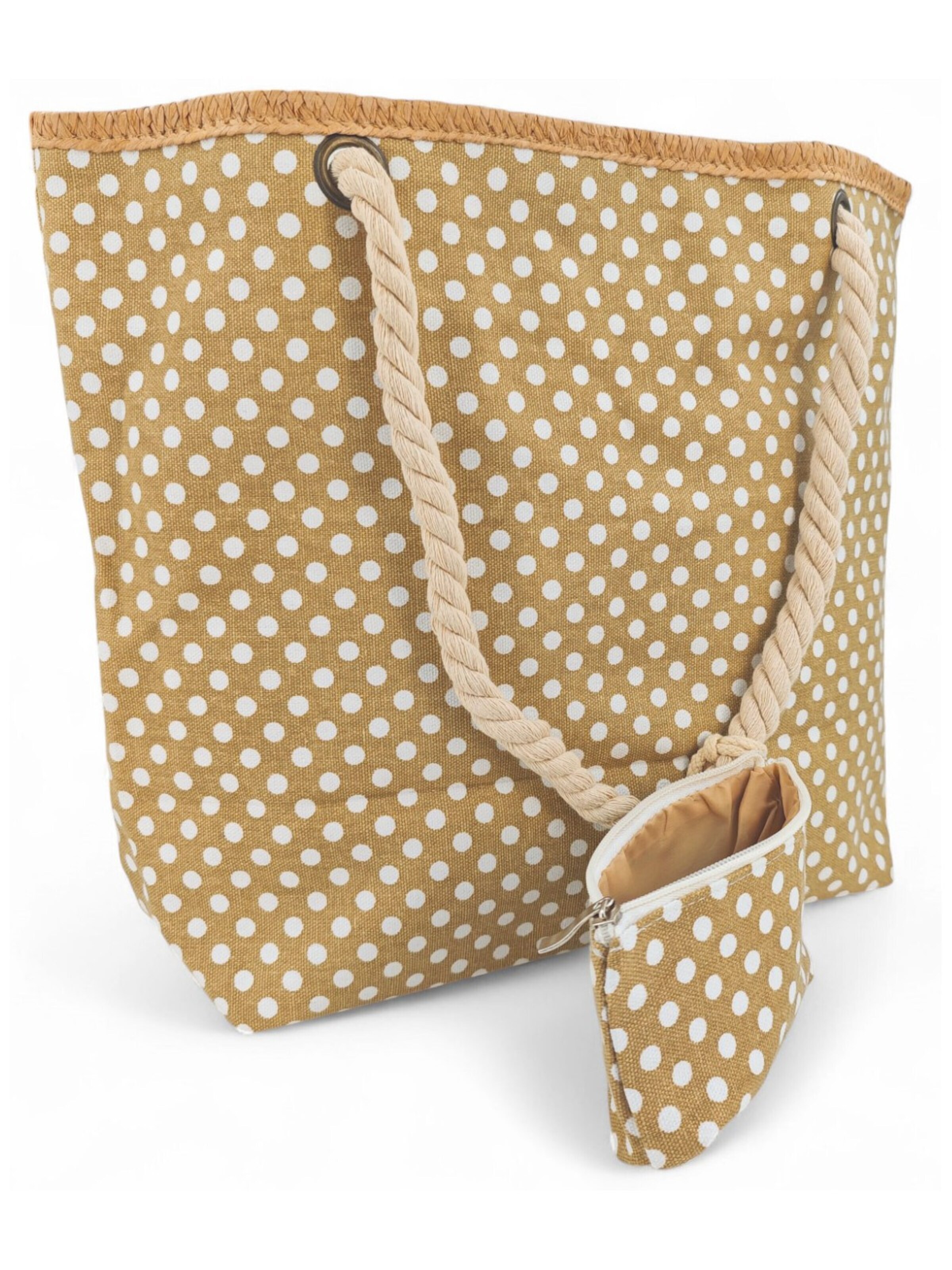 styleBREAKER Beach bag 'Strandtasche mit Punkte Muster' in Beige