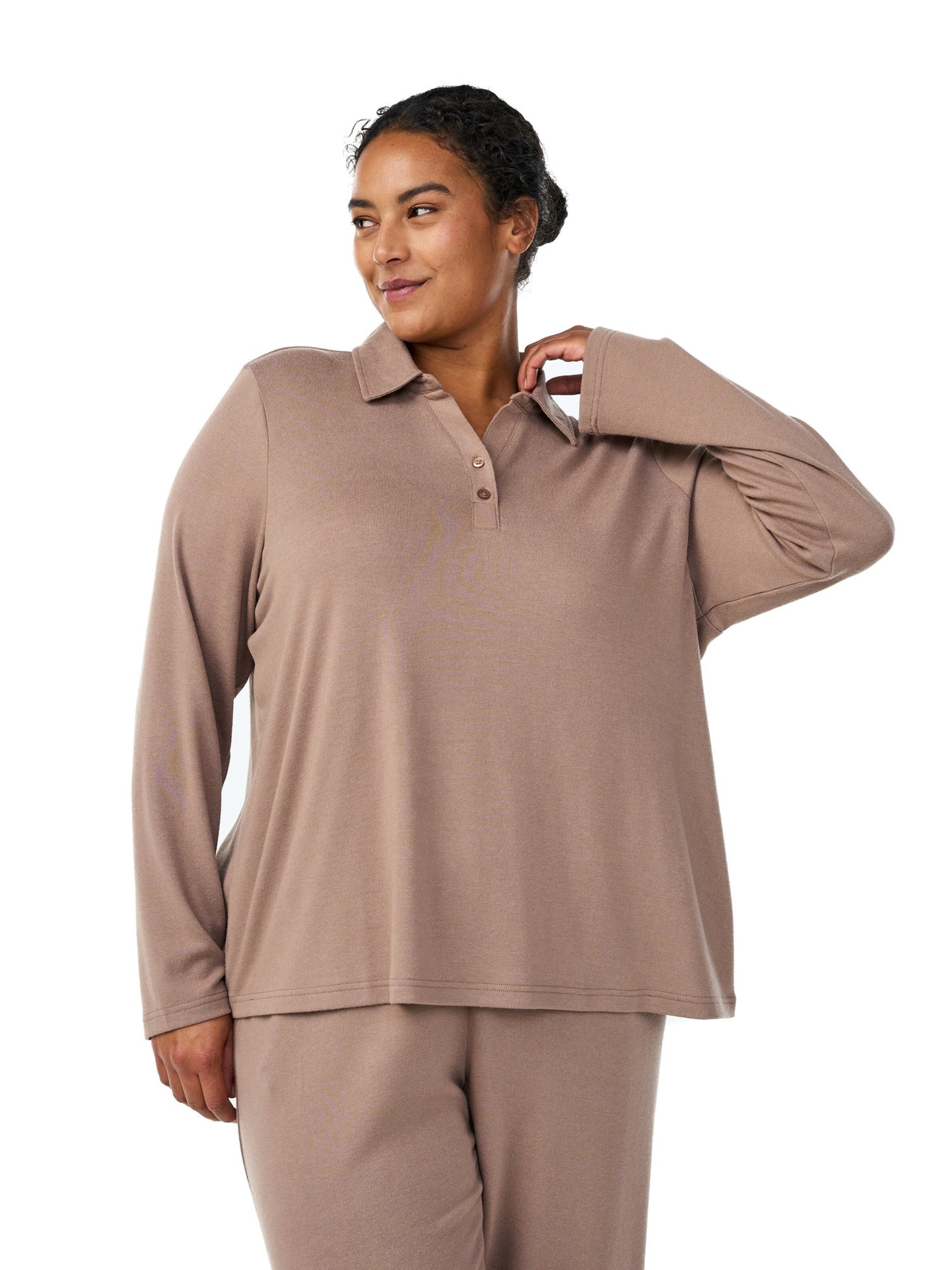 Zizzi Shirt 'Msvala' in Bruin: voorkant