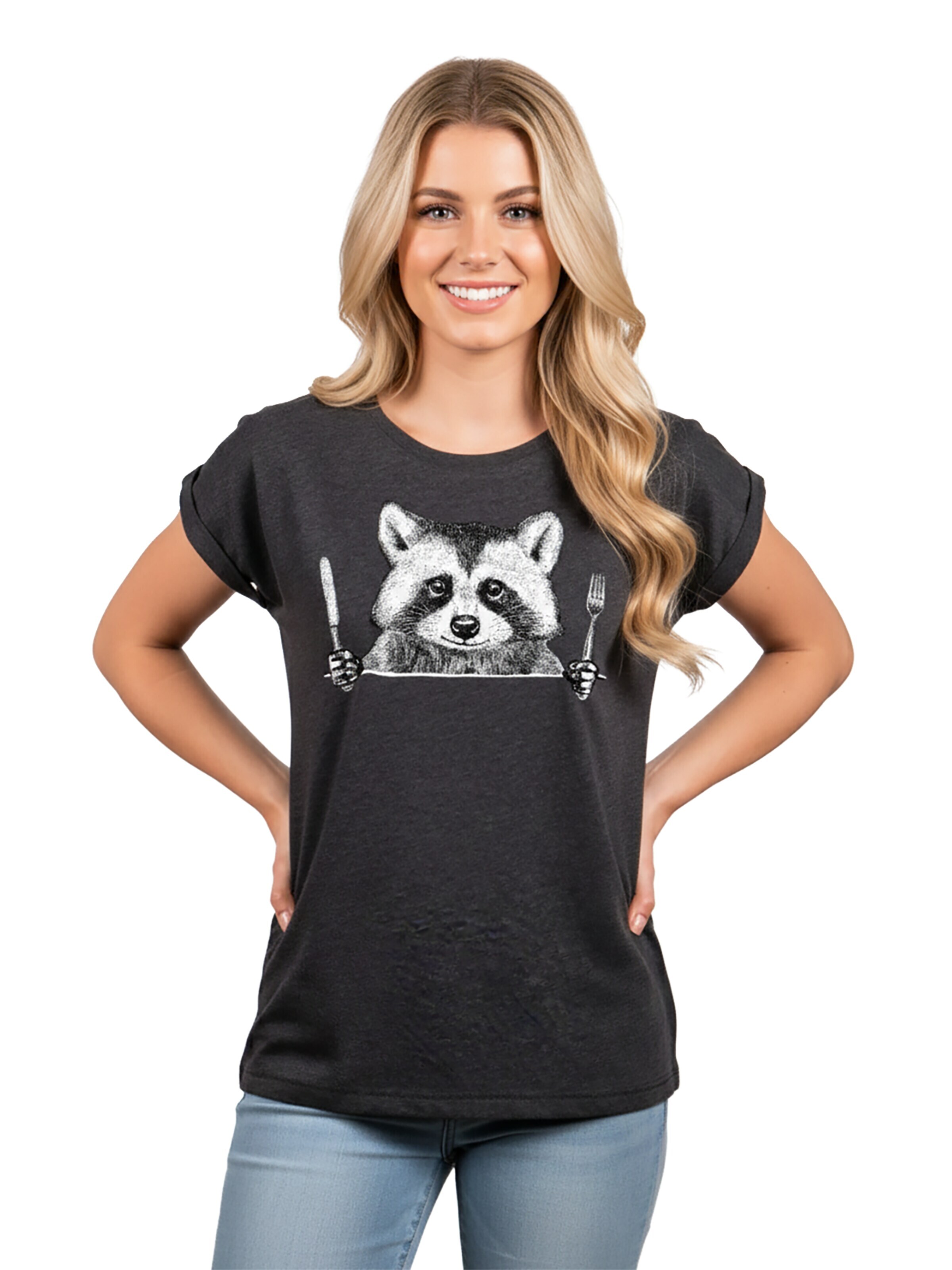 MAKAYA Shirt 'Waschbär Gabel' in Grey: front
