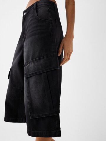 Bershka Wide leg Cargojeans in Zwart