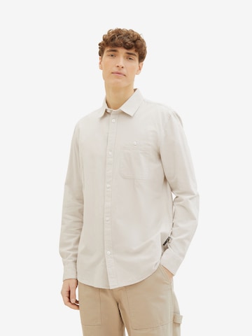 TOM TAILOR DENIM Regular fit Button Up Shirt in Beige: front