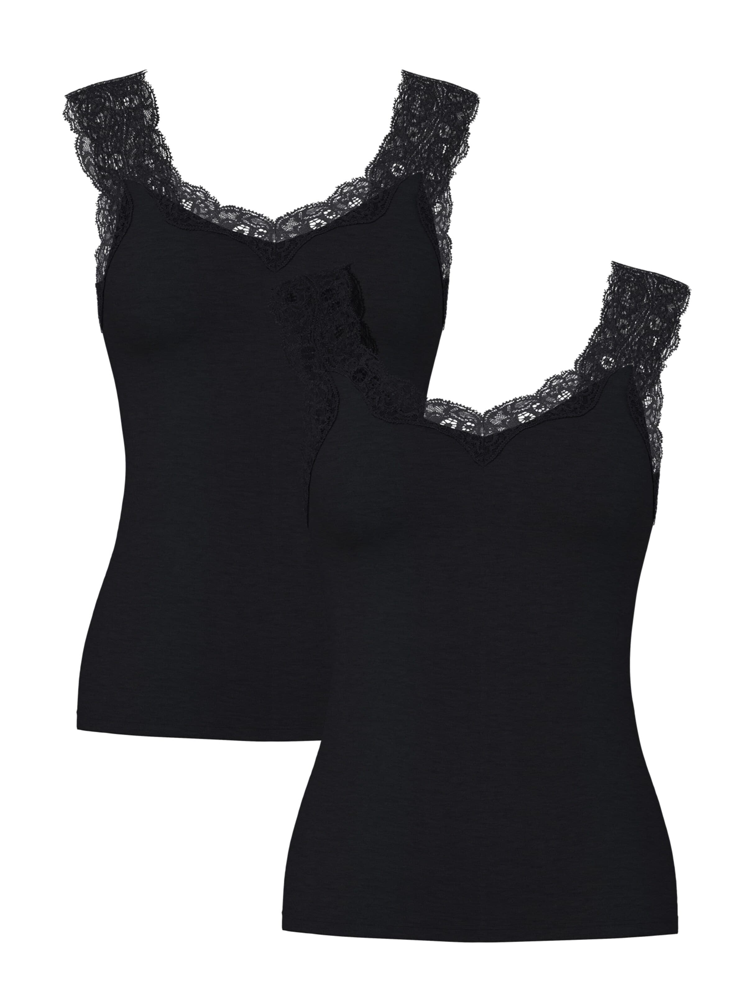 PIECES Top 'Pieces Dames Top Kant PCBARBERA LACE 2-Pack Effen' in Zwart: voorkant