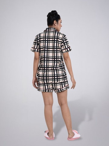 LEAFLETIC Shorty 'Leafletic Women’s Check Night Wear Short Set for Women' in Beige