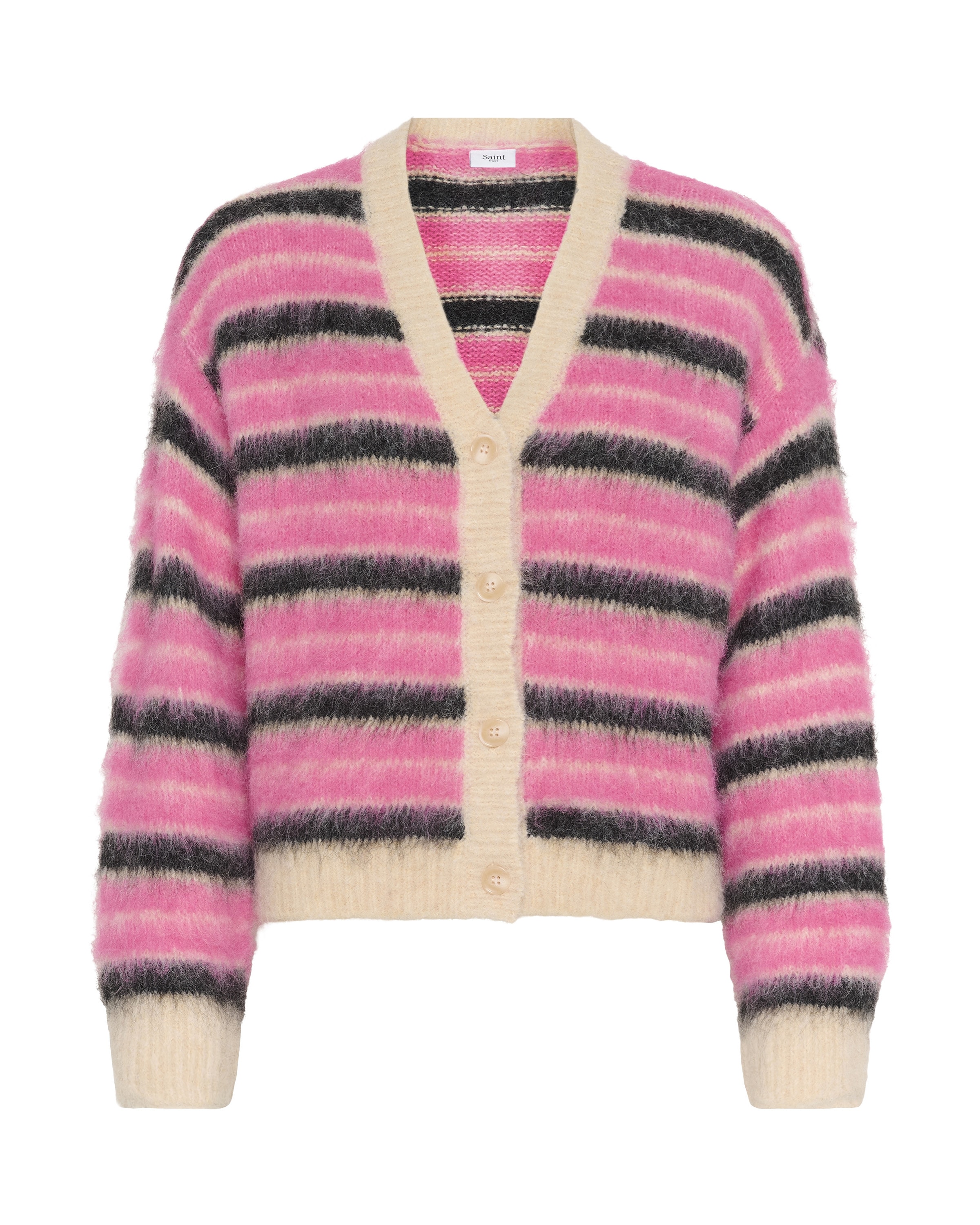 SAINT TROPEZ Knit Cardigan 'Olma' in Light beige / Magenta / Black, Item view