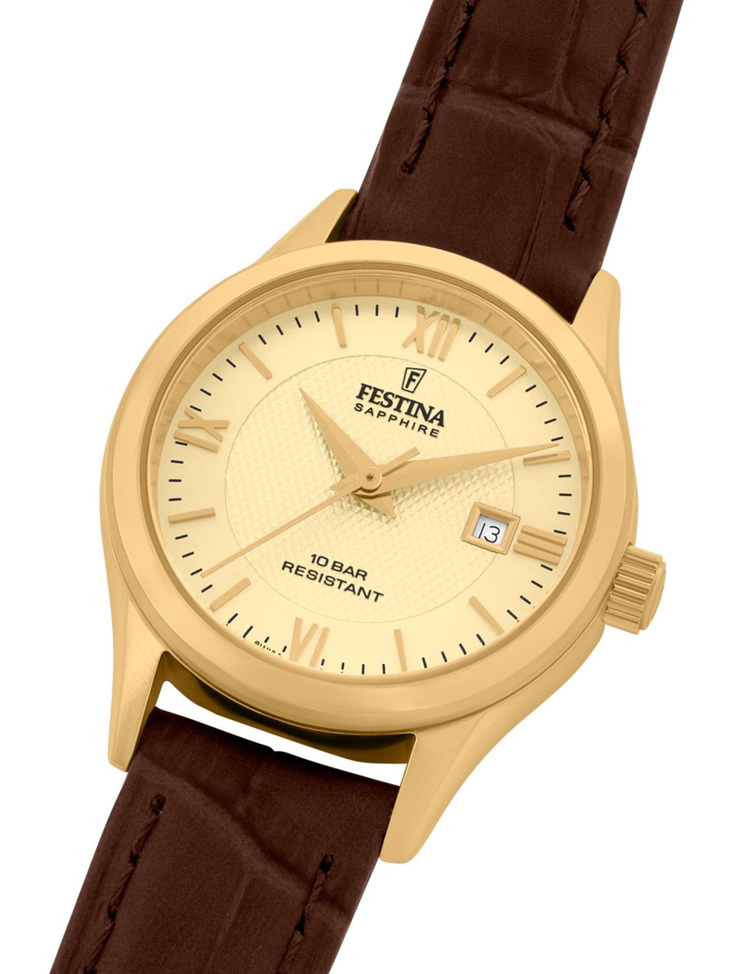 FESTINA Analoog horloge 'Date watch Classic Leather Swiss Made' in Goud
