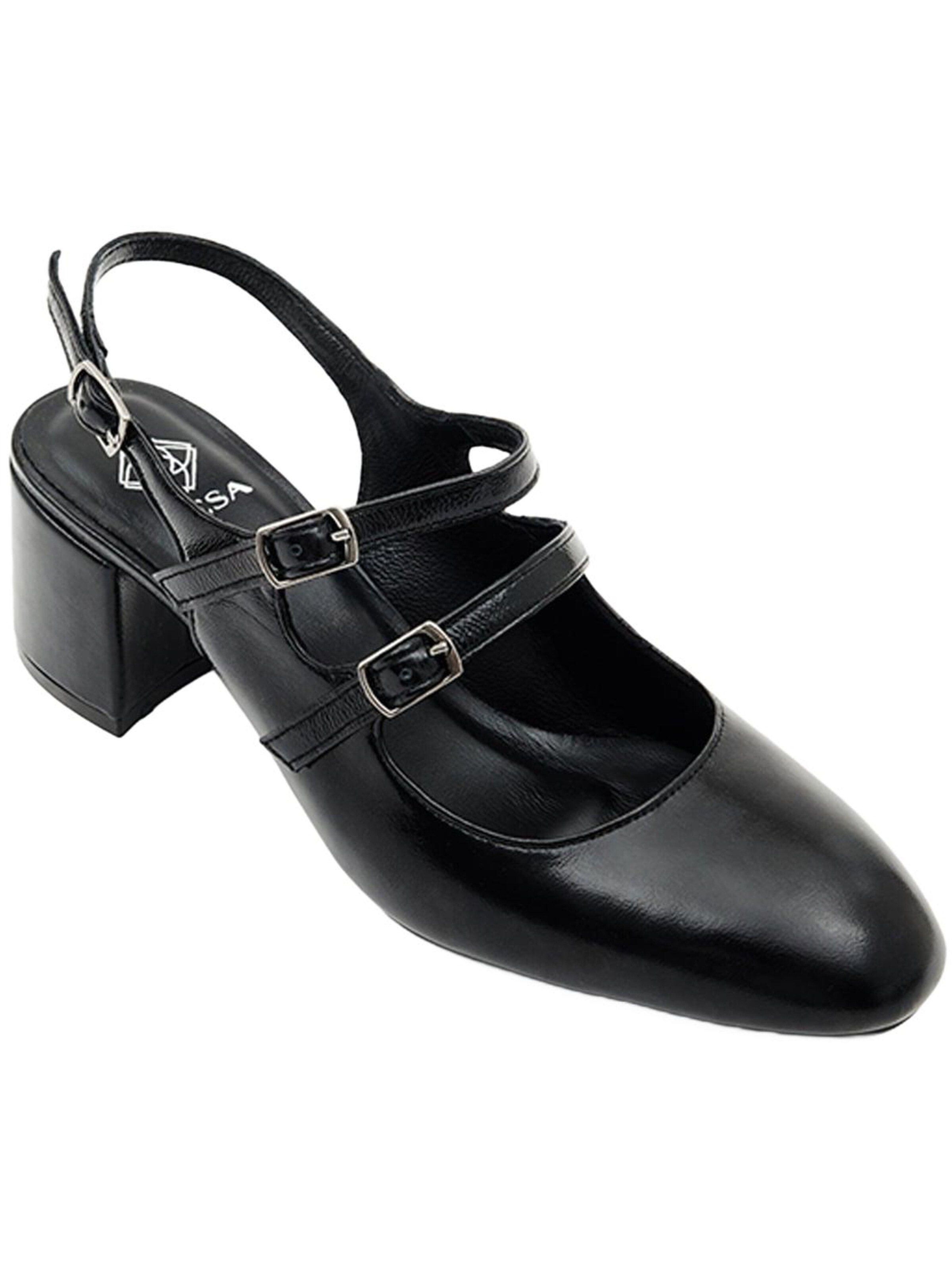 Desa Slingpumps 'DESA Damenschuhe mit Schnallendetail aus Lackleder und Blockabsatz'‌‌‌‌‌‌‌ in Schwarz: Vorderseite