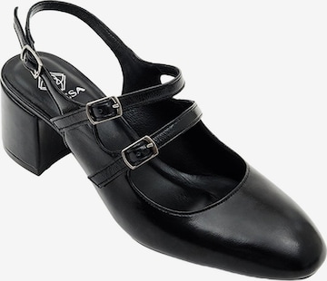 Desa - Zapatos destalonado 'DESA Damenschuhe mit Schnallendetail aus Lackleder und Blockabsatz' en negro: frente