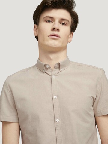 TOM TAILOR DENIM Comfort fit Button Up Shirt in Beige