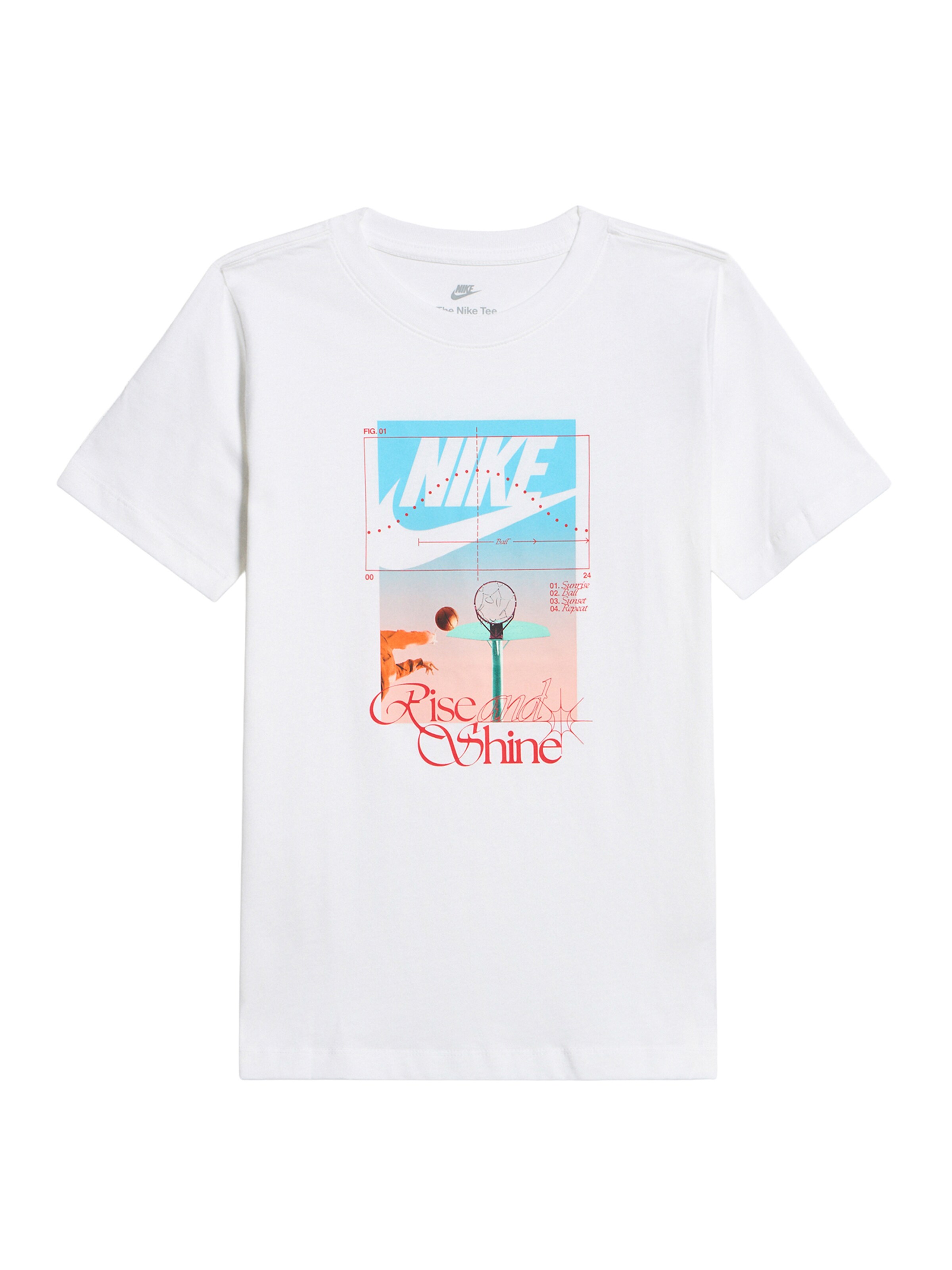 Nike Sportswear T-shirt 'RISE AND SHINE' i vit: framsida