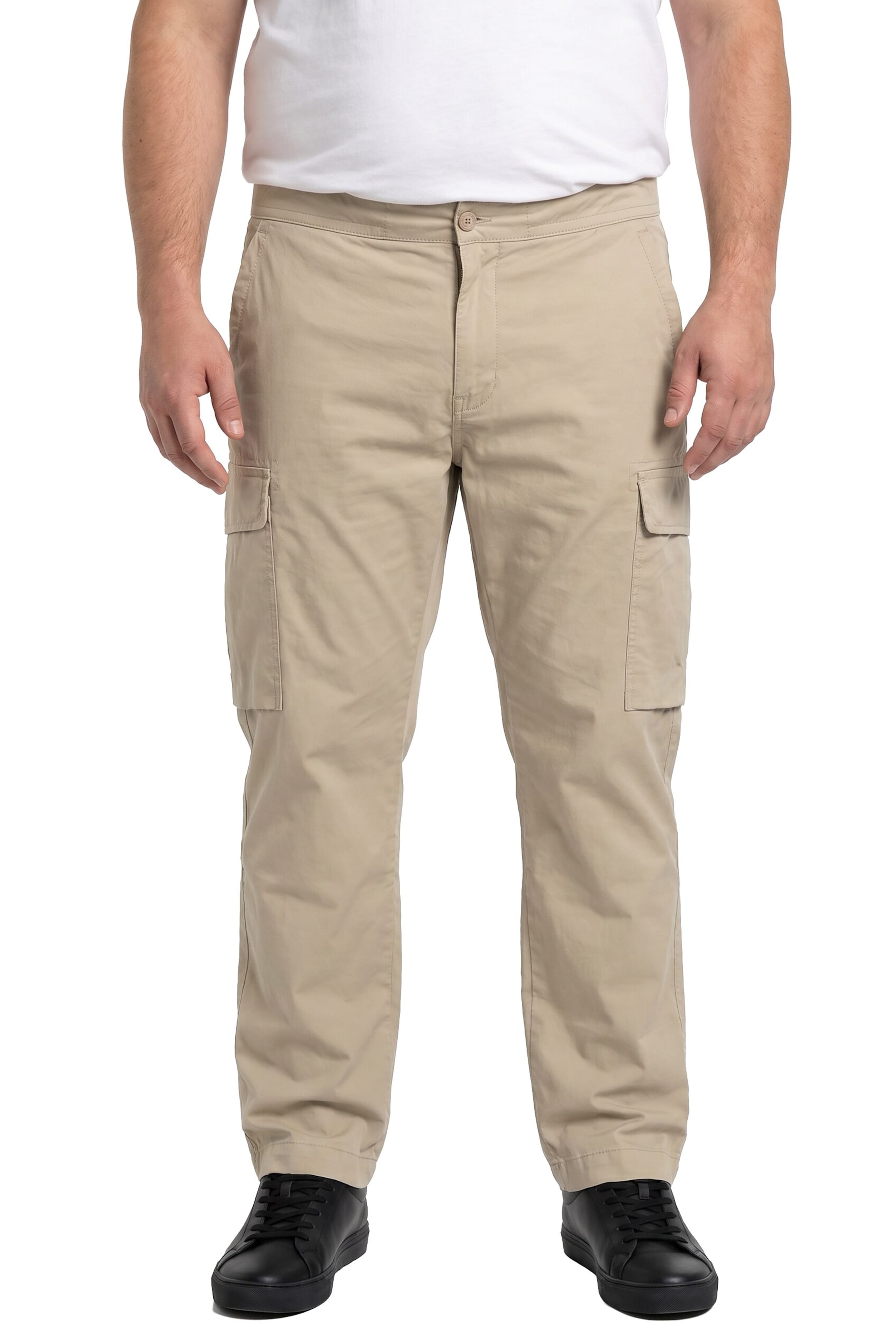 Men Plus Regular Cargobroek in Beige: voorkant