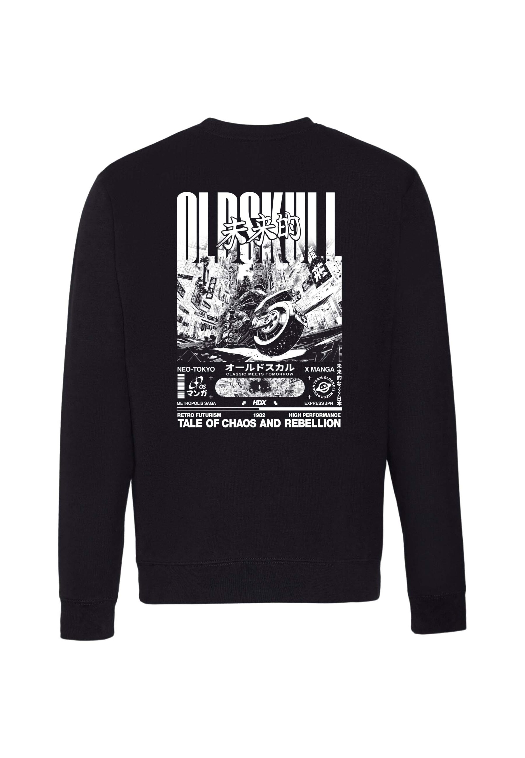 Oldskull Sweatshirt 'ASIAN FUTURISM RIDER' in Schwarz: Vorderseite