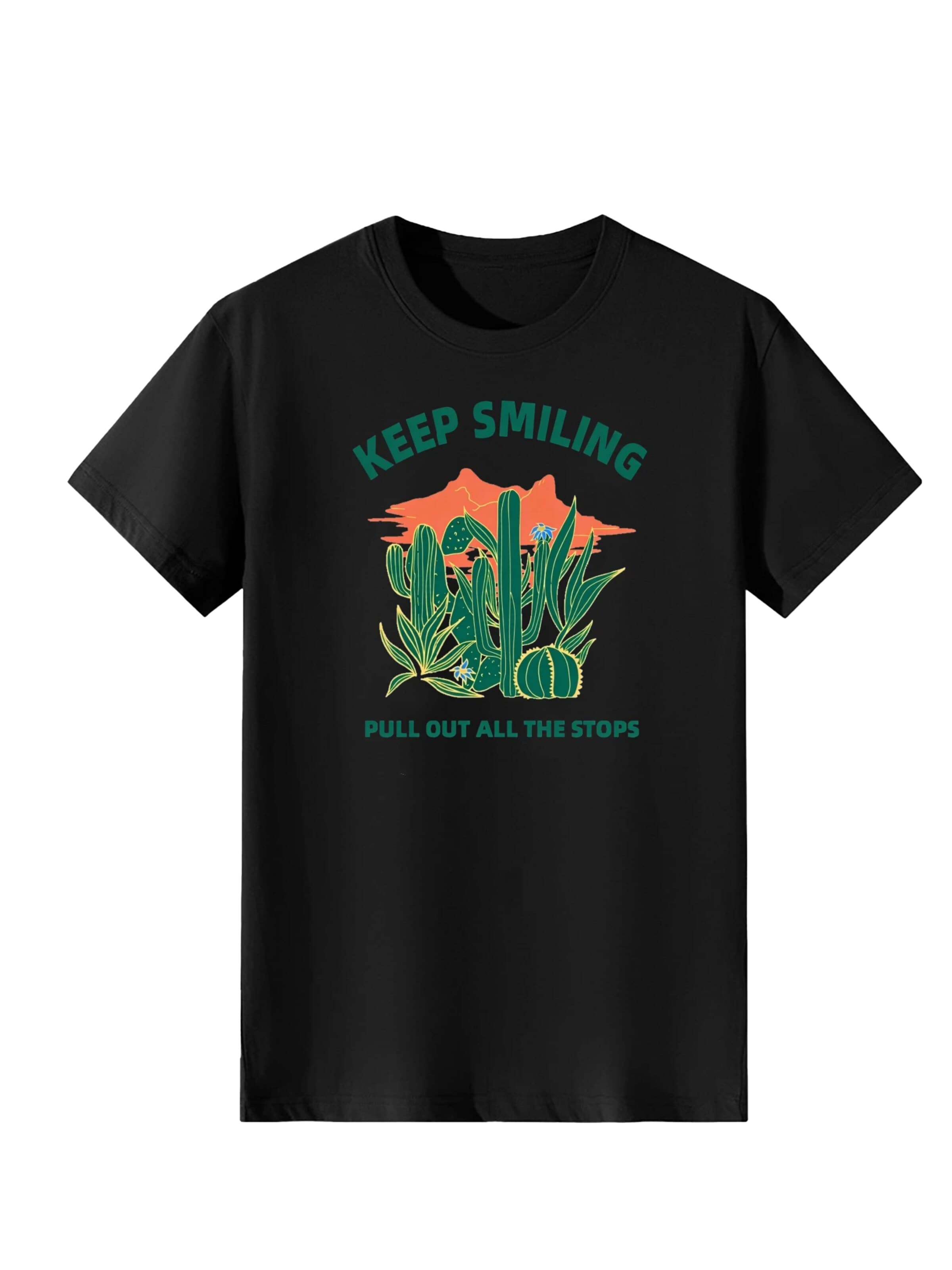 LapaPlus Shirt 'Women Retro Desert Cactus KEEP SMILING Slogan Print T-Shirt' in S in de kleur Zwart, Productweergave