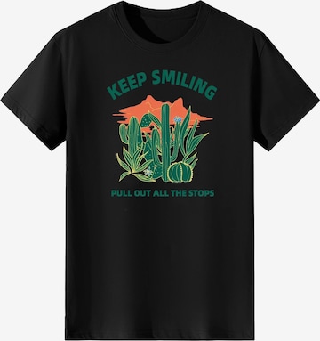 LapaPlus Shirt 'Women Retro Desert Cactus KEEP SMILING Slogan Print T-Shirt' in Black: front