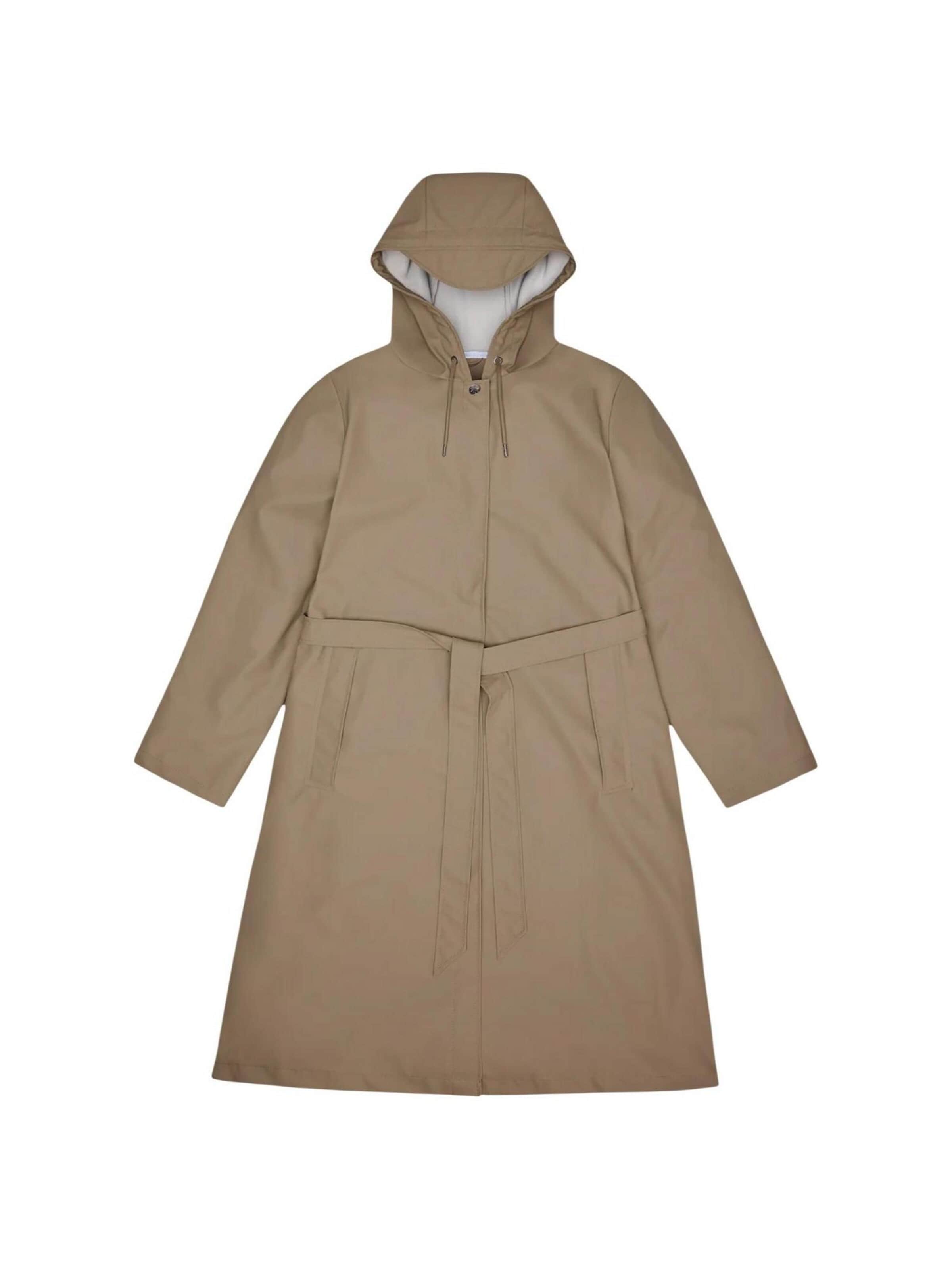 RAINS Functionele mantel 'A-Line Longer W Jcket W3 12040' in Beige: voorkant