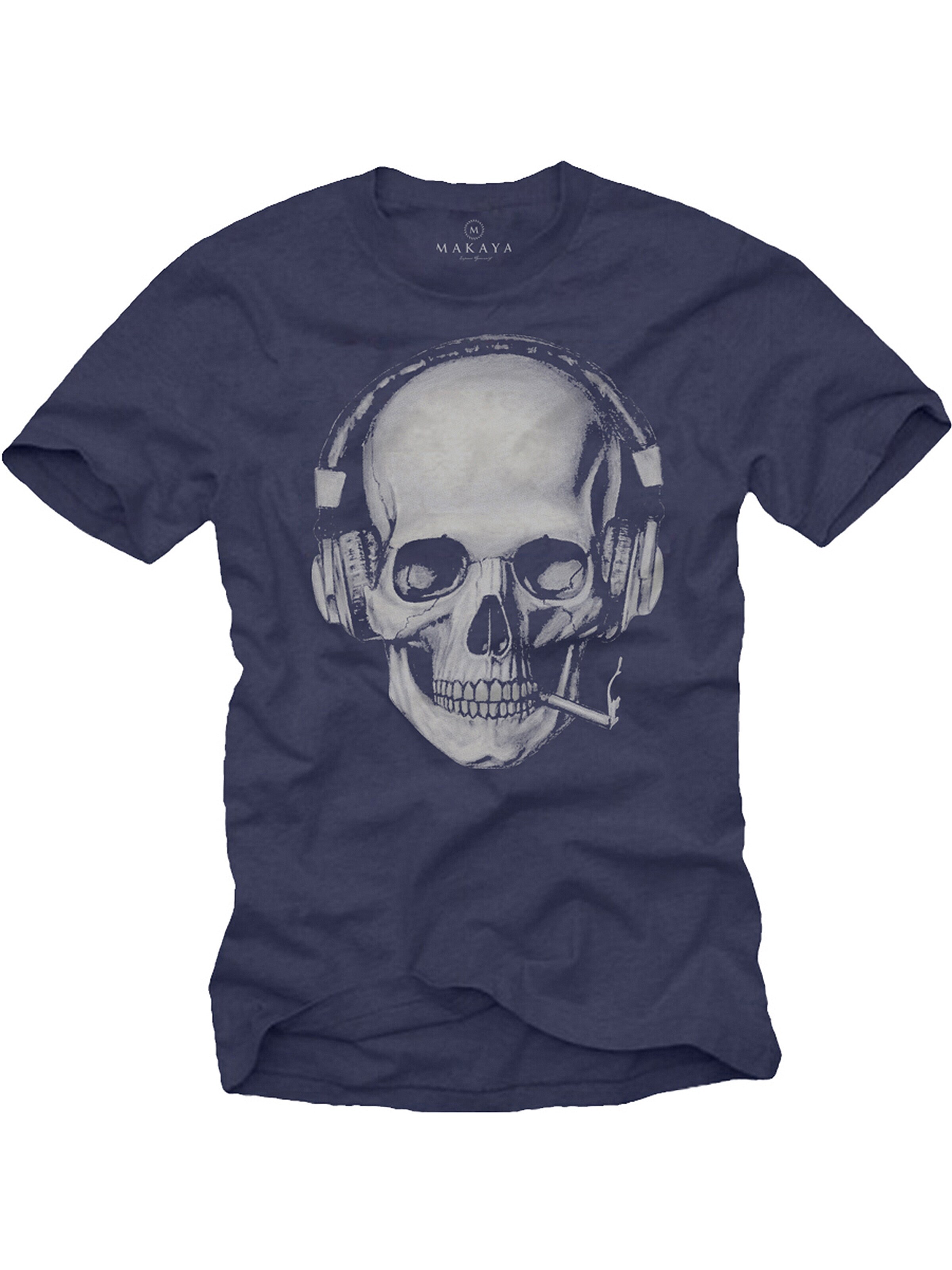 MAKAYA Shirt 'Smoking Skull' in Blue: front