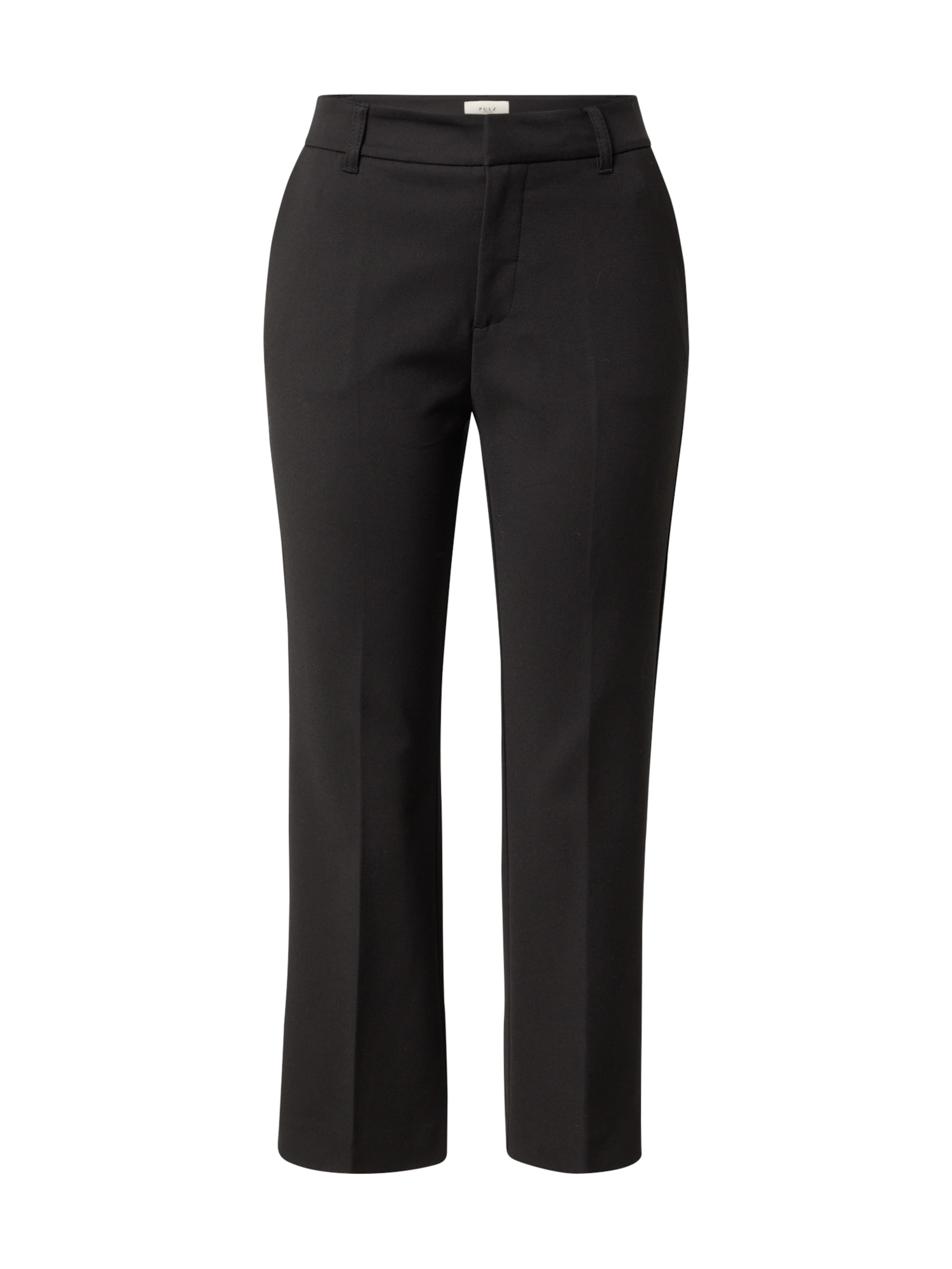 PULZ Jeans Regular Trousers with creases 'PZ BINDY' in Black: front