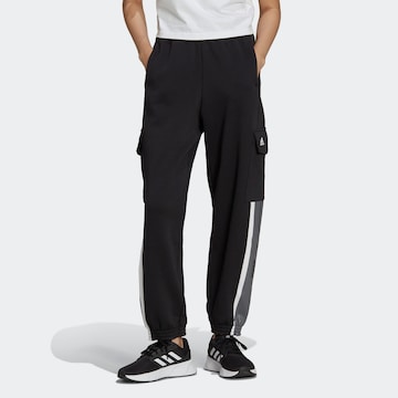 ADIDAS SPORTSWEAR - Loosefit Calças de desporto 'Essentials Pin Stripe Block Fleece ' em preto: frente