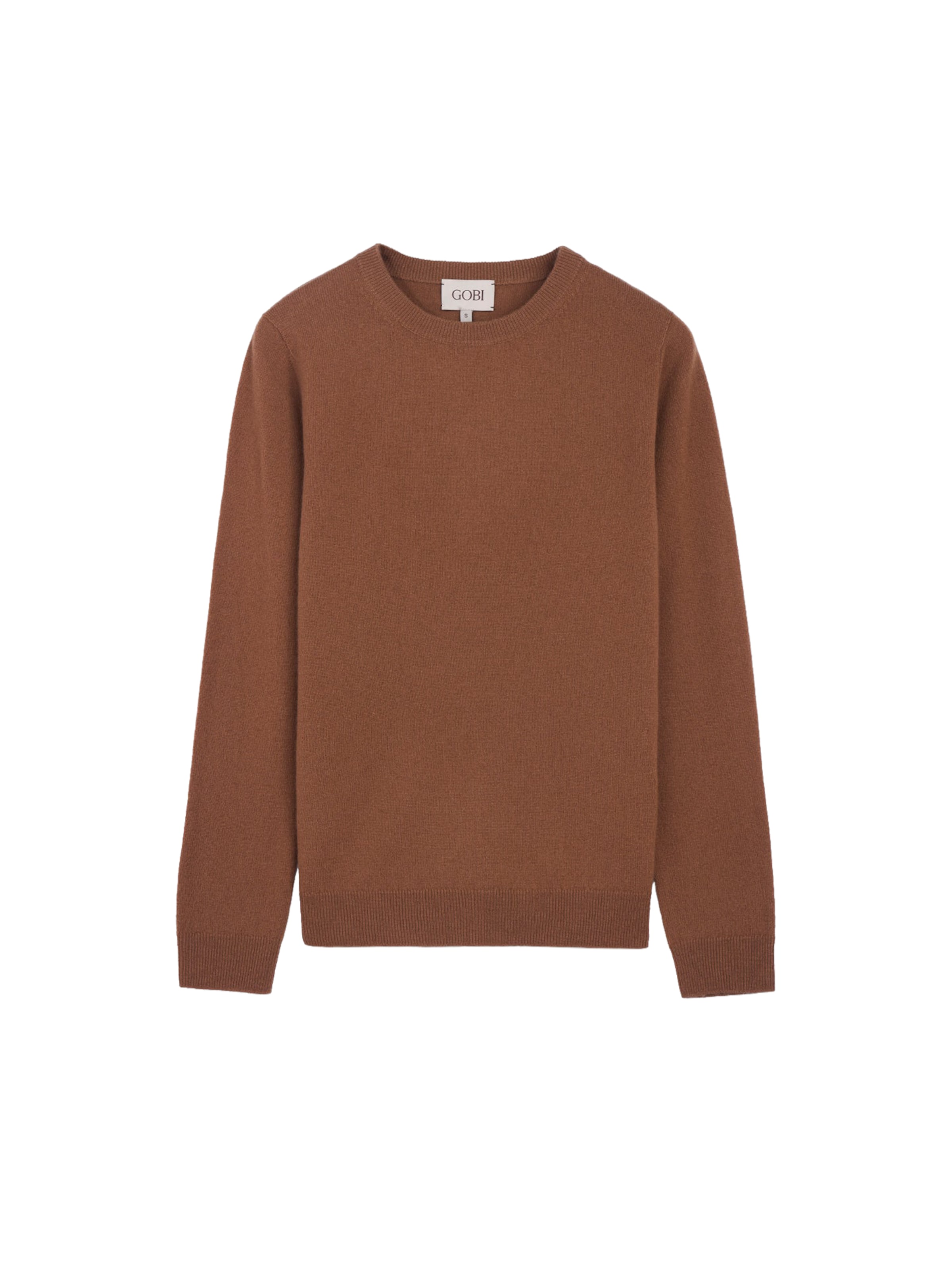 GOBI Cashmere Trui 'Women's Essential Cashmere Crewneck Sweater' in Bruin: voorkant