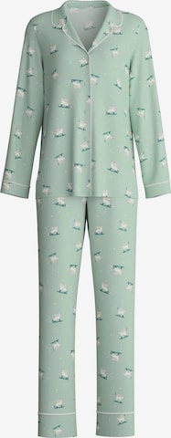 CALIDA Pyjama 'Cat Dreams' in Groen: voorkant