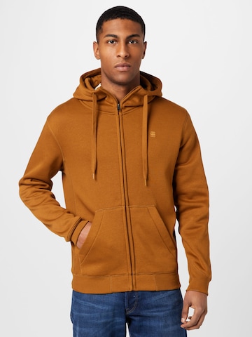 G-Star RAW Regular Fit Sweatjakke 'Premium Core' i brun: forside