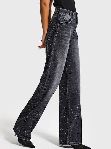 IT'S BASIC Loosefit Jeans 'RHINESTONE LOOSE MID RISE JEANS' in Zwart