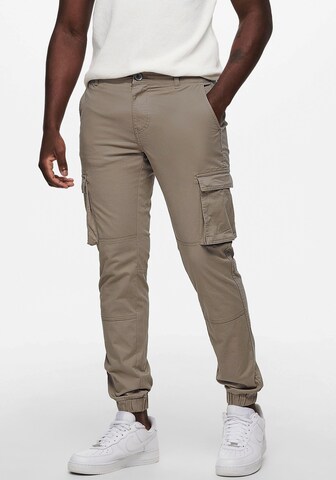 Only & Sons Tapered Cargo Pants in Beige: front