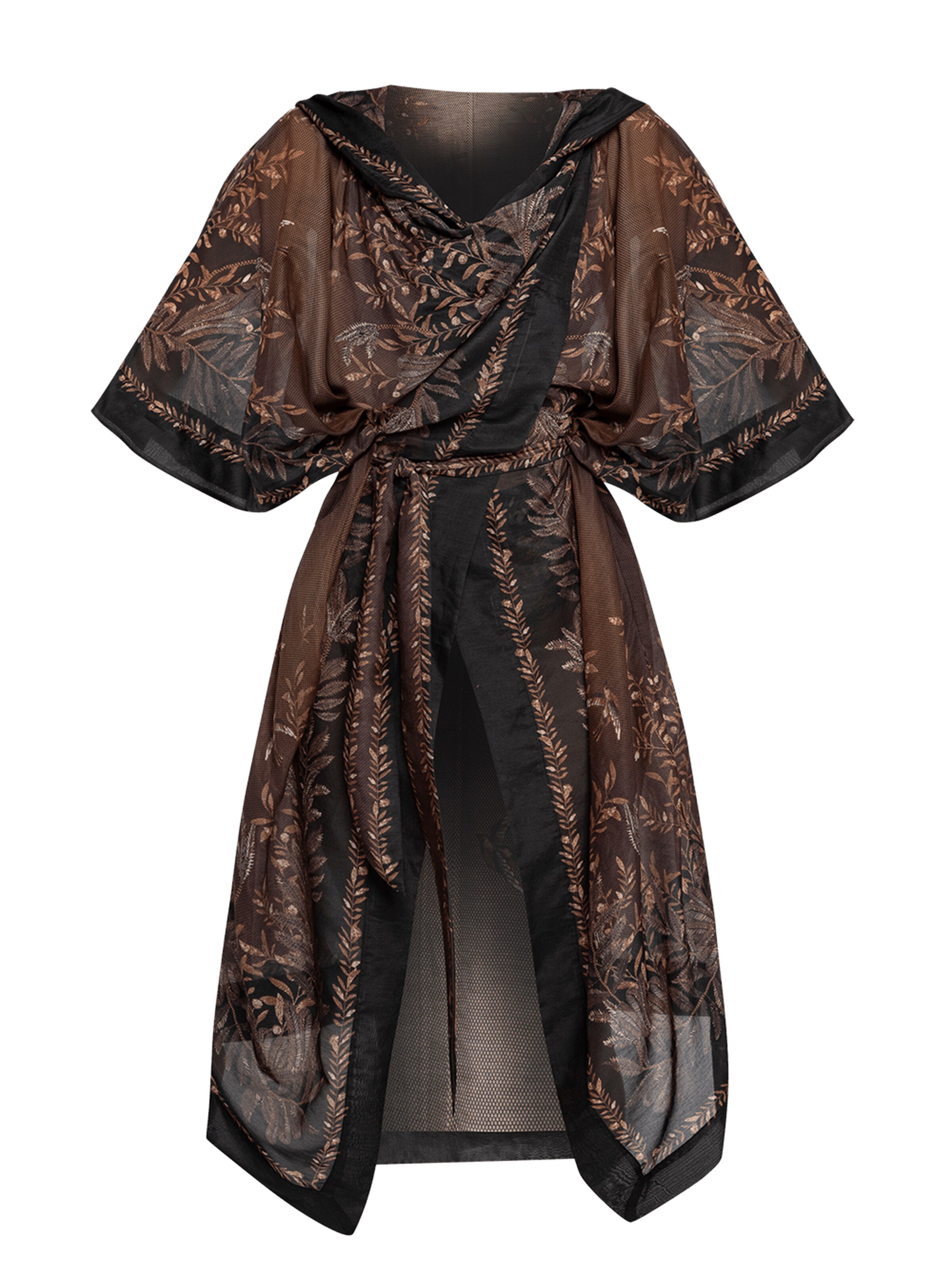 JIORO Kimono 'SECRET GARDEN' in Brown: front